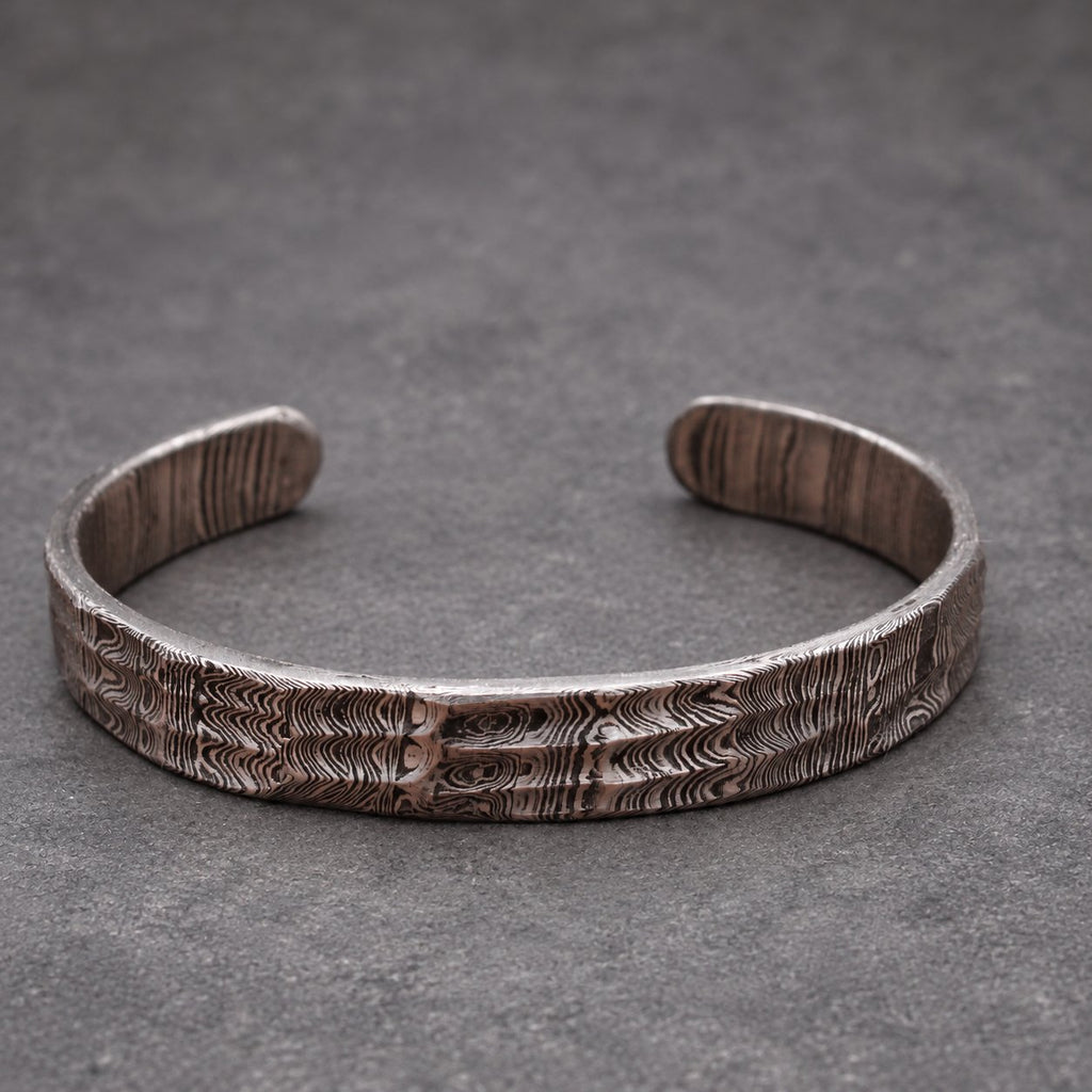 Damascus Steel Cuff Bracelet — Ladder Pattern Viking Bangle, view 4