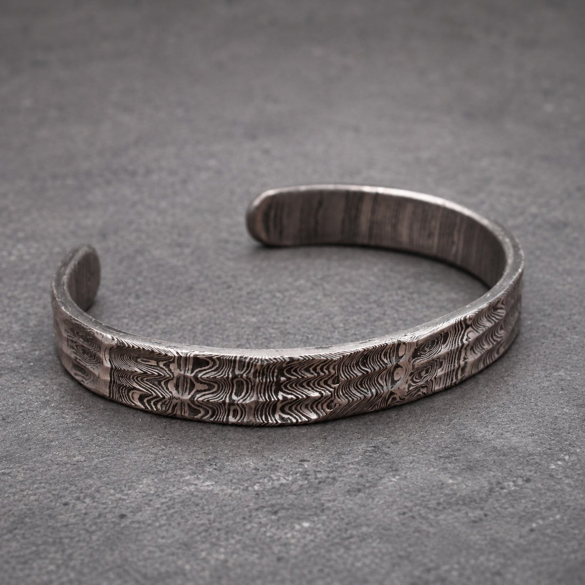Damascus Steel Cuff Bracelet — Ladder Pattern Viking Bangle, view 5