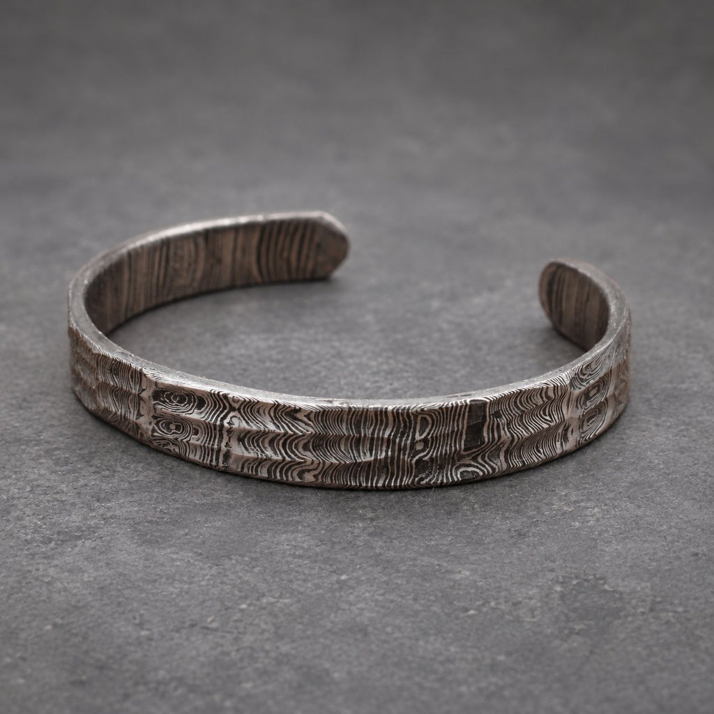 Damascus Steel Cuff Bracelet — Ladder Pattern Viking Bangle, view 6