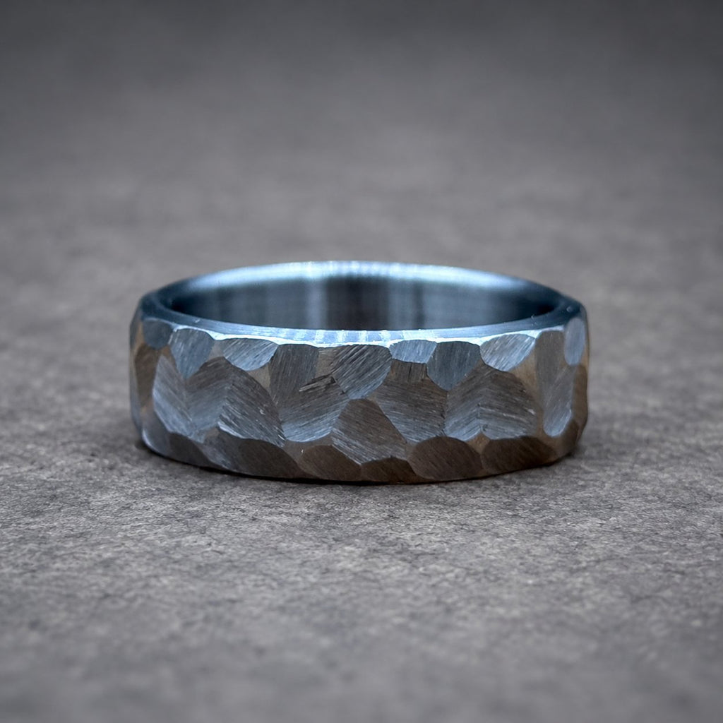 Hammered Titanium Wedding Band — Large Facets, Beveled Edges, view 4