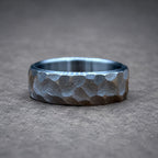 Hammered Titanium Wedding Band — Large Facets, Beveled Edges, view 4