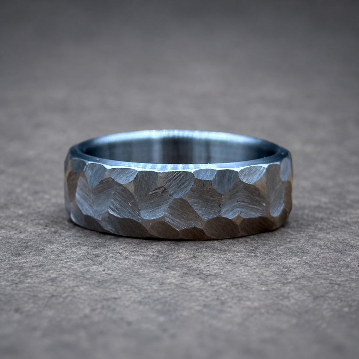 Hammered Titanium Wedding Band — Large Facets, Beveled Edges, view 4