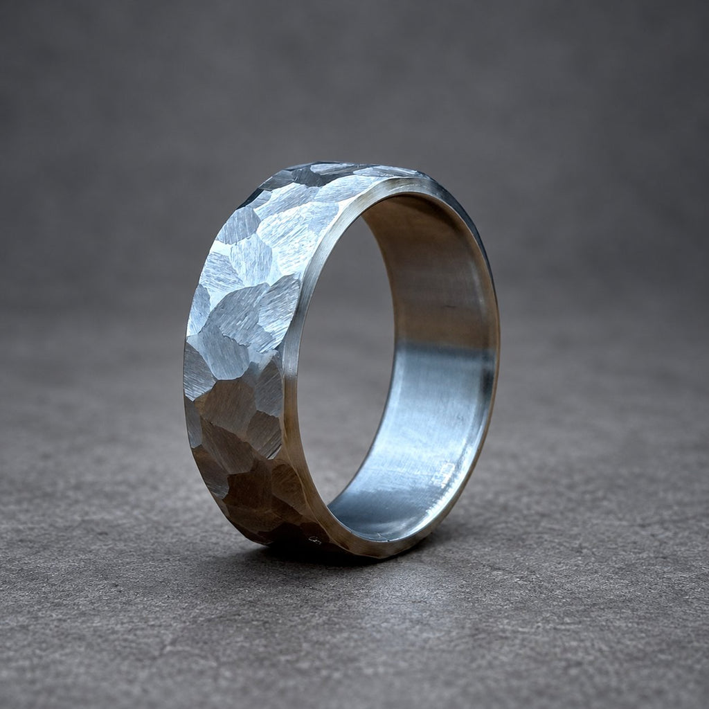 Hammered Titanium Wedding Band — Large Facets, Beveled Edges, view 5