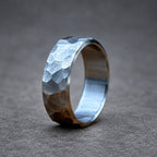 Hammered Titanium Wedding Band — Large Facets, Beveled Edges, view 3