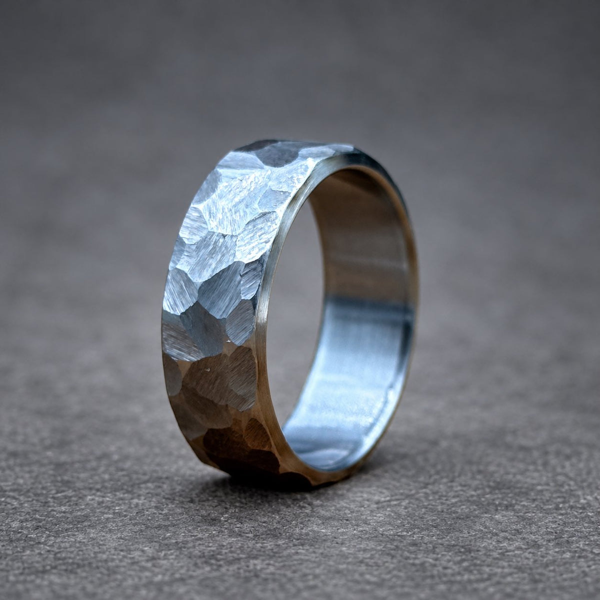 Hammered Titanium Wedding Band — Large Facets, Beveled Edges, view 3