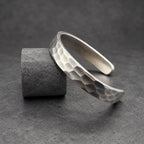 Hammered Steel Cuff Bracelet — Bright Faceted Viking Bangle, view 3