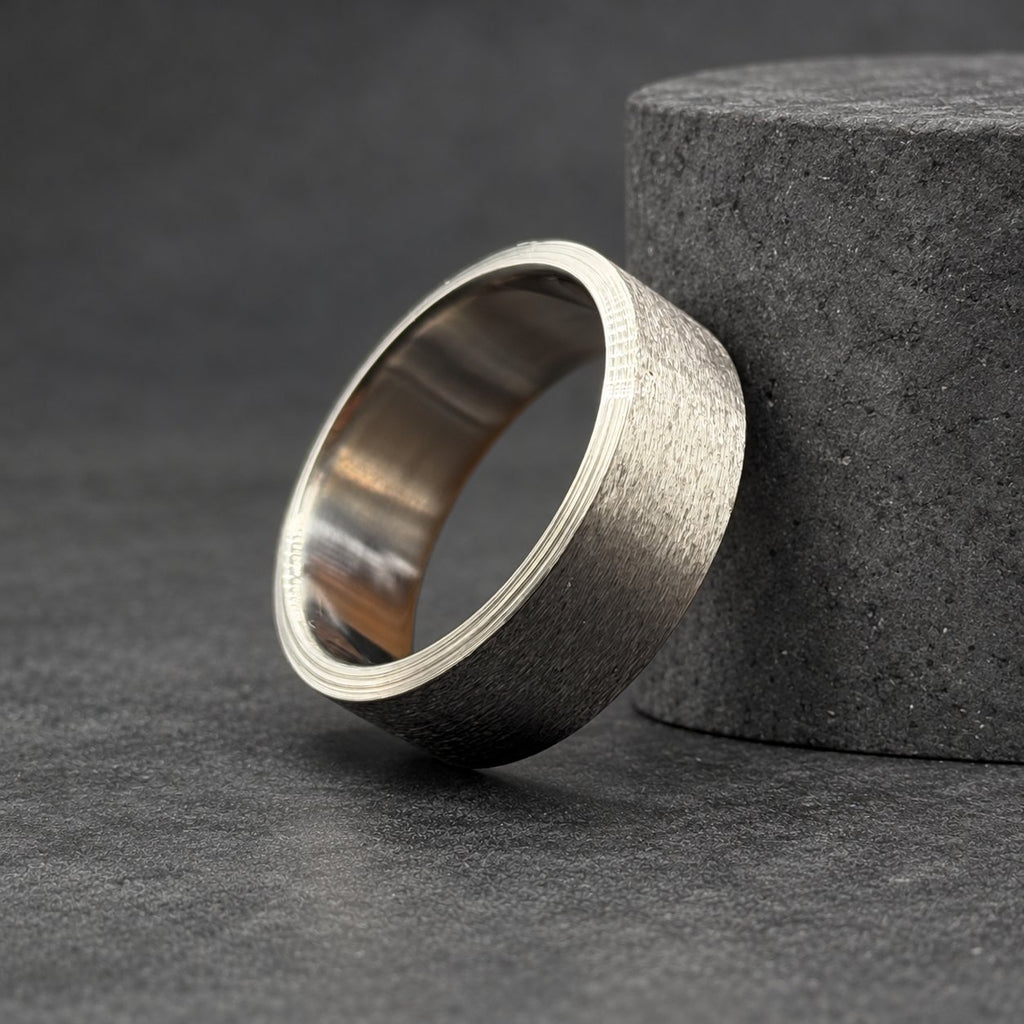 Brushed Titanium Wedding Band, Wide Flat — Beveled Edges, view 3