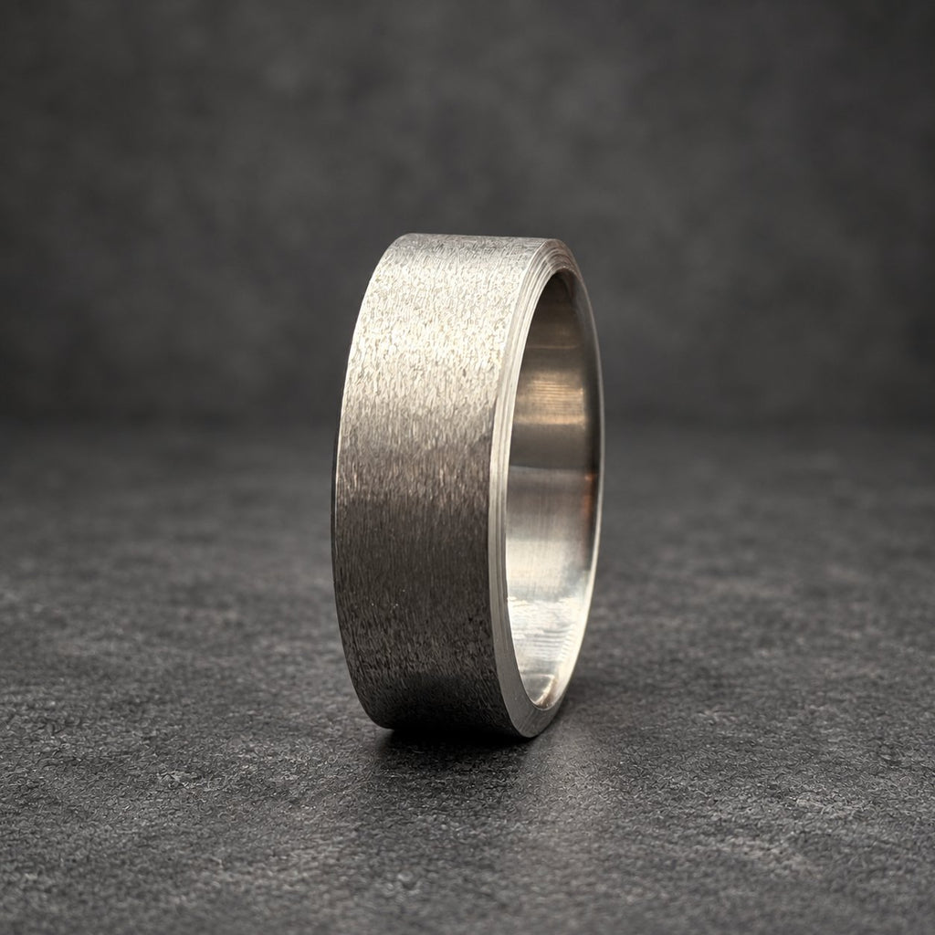 Brushed Titanium Wedding Band, Wide Flat — Beveled Edges, view 2