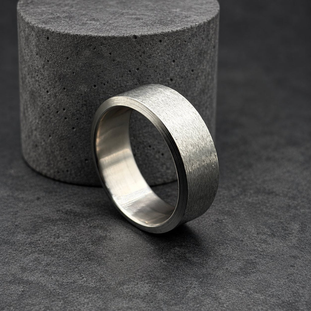 Brushed Titanium Wedding Band, Wide Flat — Beveled Edges, view 6