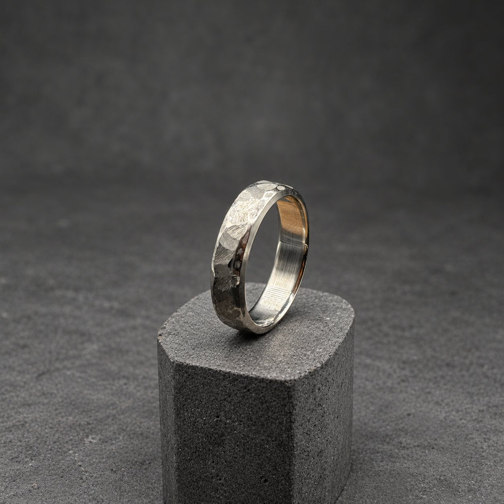 Hammered Titanium Wedding Band, Flat — Distressed Rustic Ring, view 4