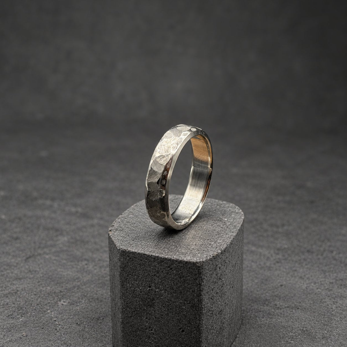 Hammered Titanium Wedding Band, Flat — Distressed Rustic Ring, view 4