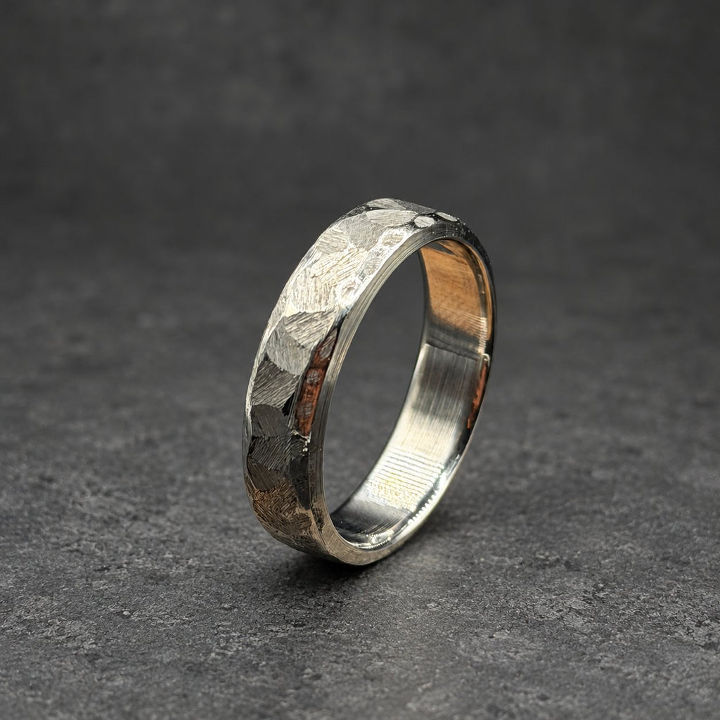 Hammered Titanium Wedding Band, Flat — Distressed Rustic Ring