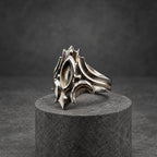 Polished Titanium Statement Ring — Gothic Shield Crown, view 2