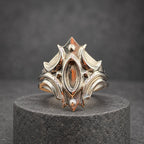 Polished Titanium Statement Ring — Gothic Shield Crown