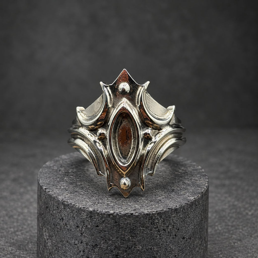 Polished Titanium Statement Ring — Gothic Shield Crown, view 4