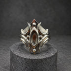 Polished Titanium Statement Ring — Gothic Shield Crown, view 4