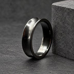 Black Zirconium Wedding Band, Concave — Polished Raised Rims, view 2