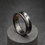 Black Zirconium Wedding Band, Concave — Polished Raised Rims, view 4