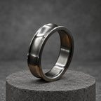 Black Zirconium Wedding Band, Concave — Polished Raised Rims, view 3
