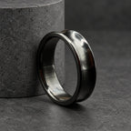 Black Zirconium Wedding Band, Concave — Polished Raised Rims, view 5