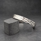 Hammered Steel Cuff Bracelet — Bright Faceted Viking Bangle, view 4