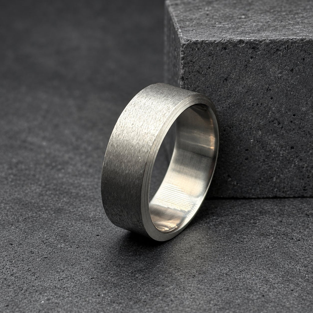 Brushed Titanium Wedding Band, Wide Flat — Beveled Edges, view 5