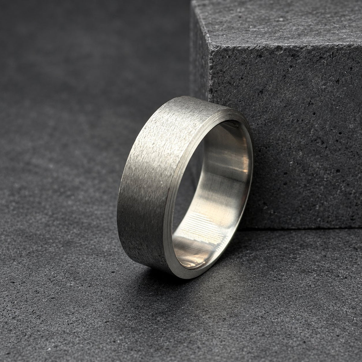 Brushed Titanium Wedding Band, Wide Flat — Beveled Edges, view 5