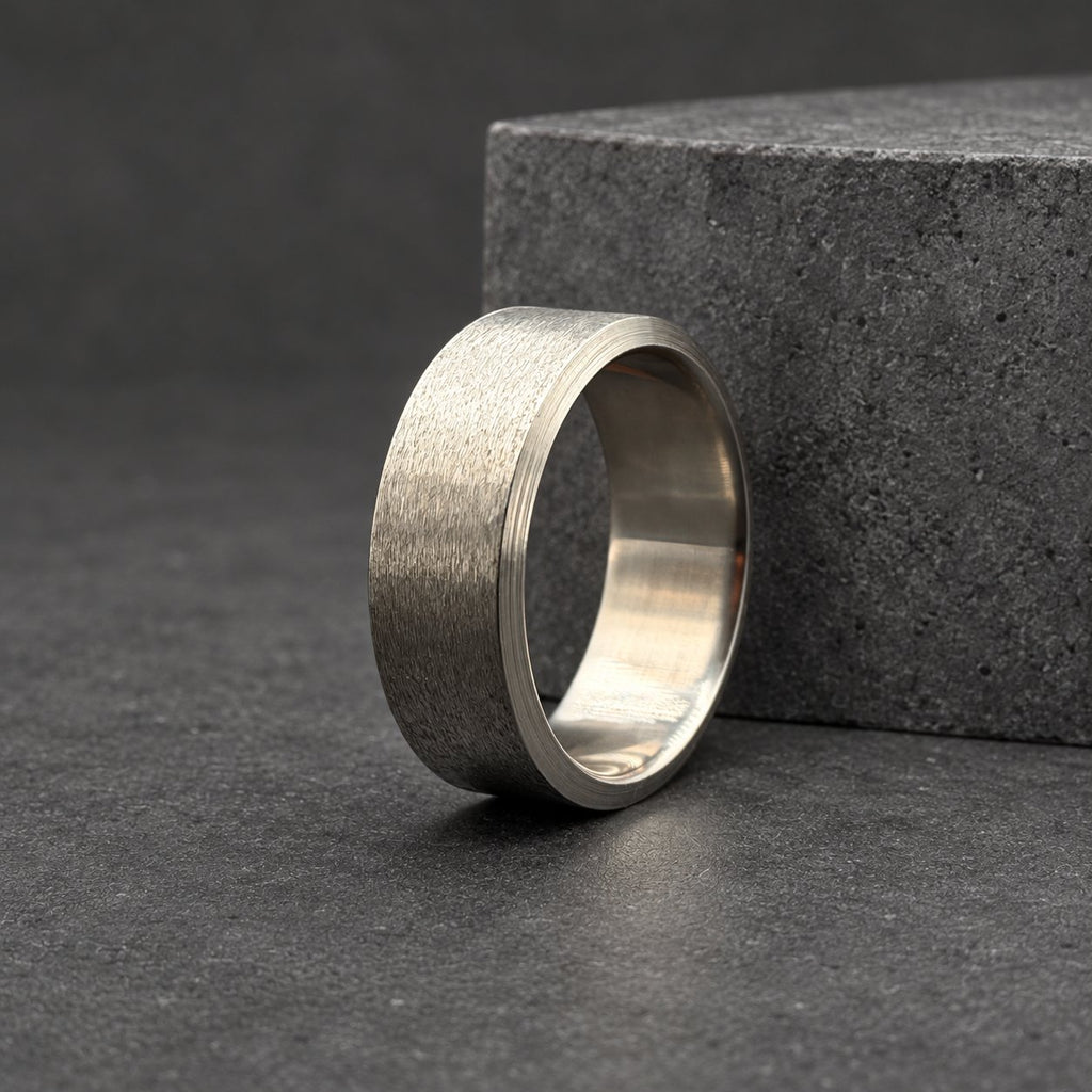 Brushed Titanium Wedding Band, Wide Flat — Beveled Edges, view 4