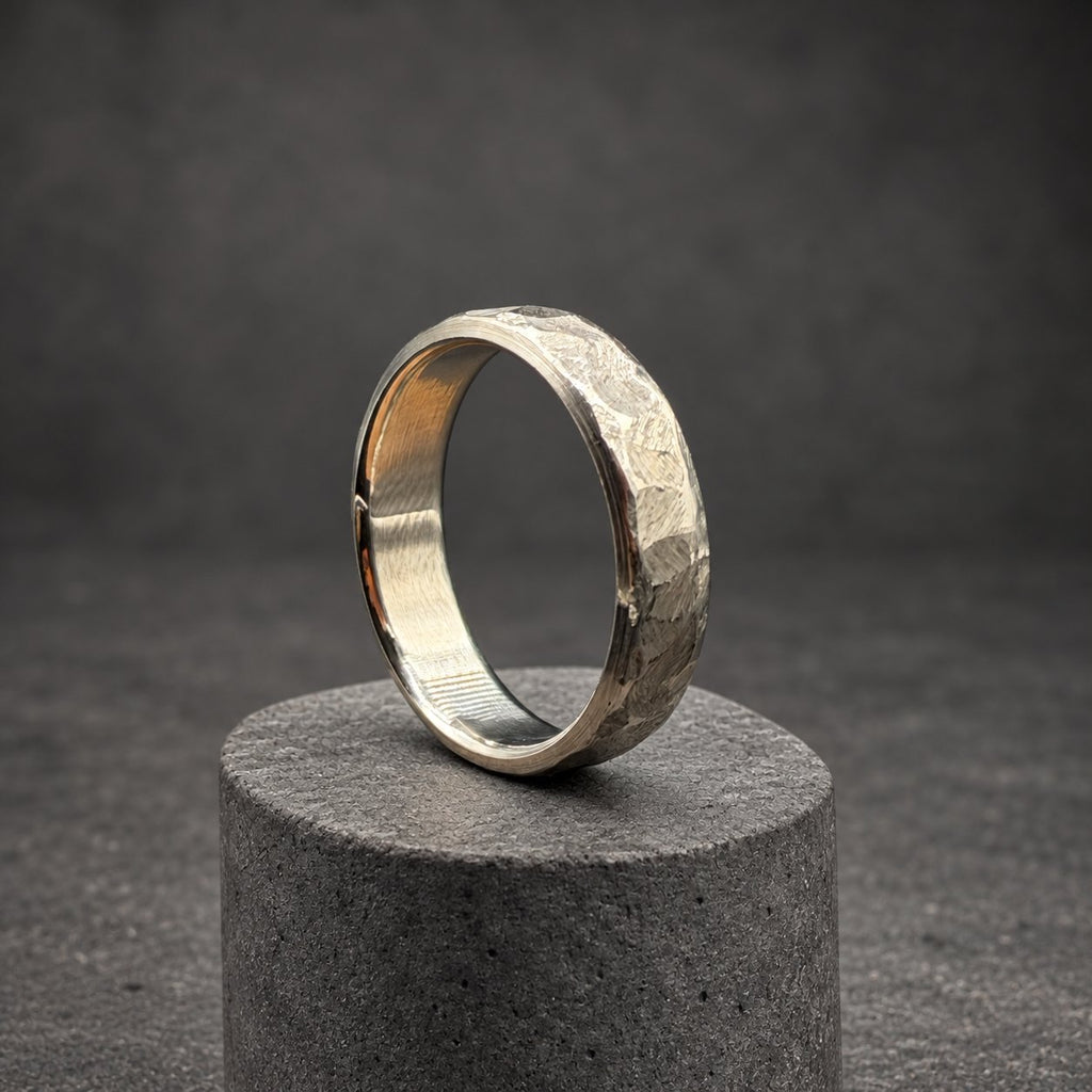 Hammered Titanium Wedding Band, Flat — Distressed Rustic Ring, view 3