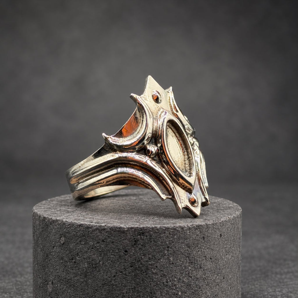 Polished Titanium Statement Ring — Gothic Shield Crown, view 7