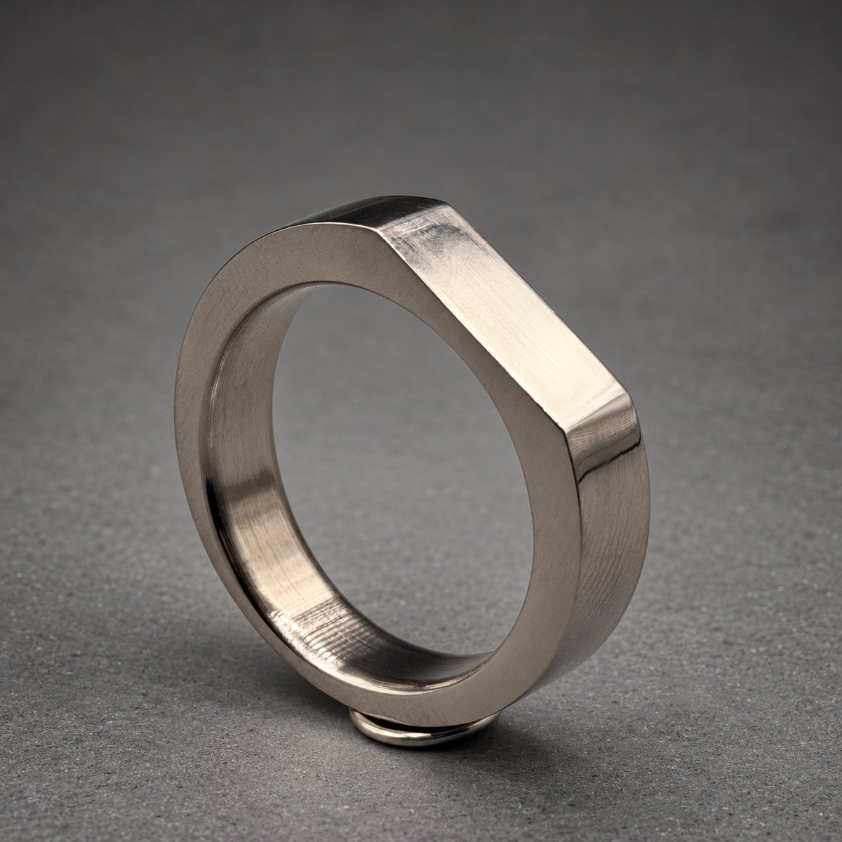 Polished Titanium Signet Ring — Minimalist Flat-Top Band