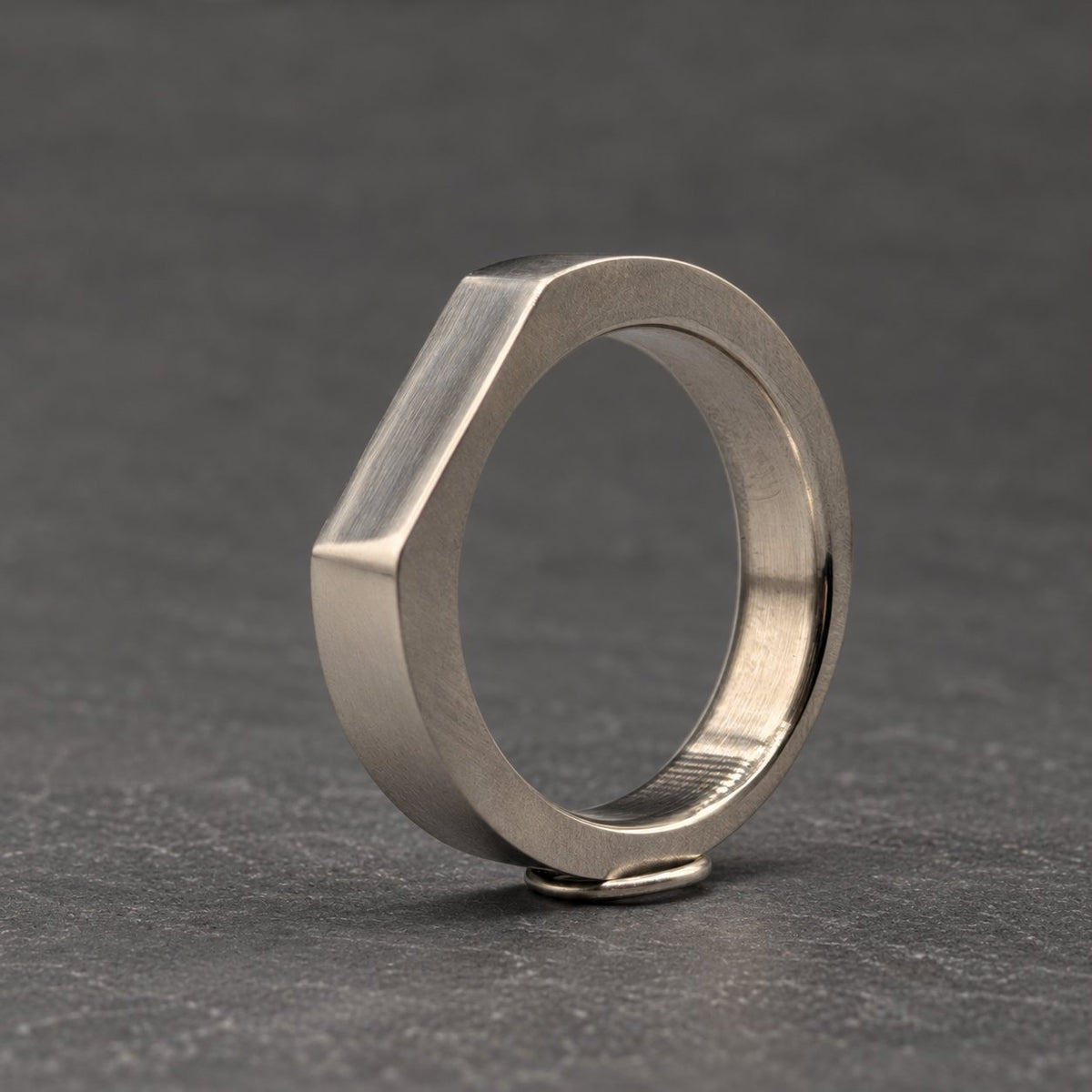 Polished Titanium Signet Ring — Minimalist Flat-Top Band, view 5