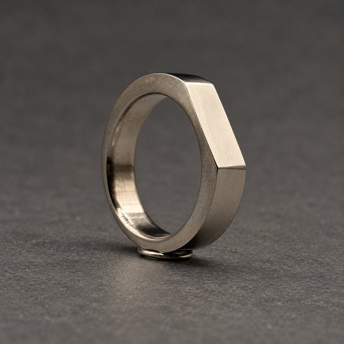 Polished Titanium Signet Ring — Minimalist Flat-Top Band, view 3