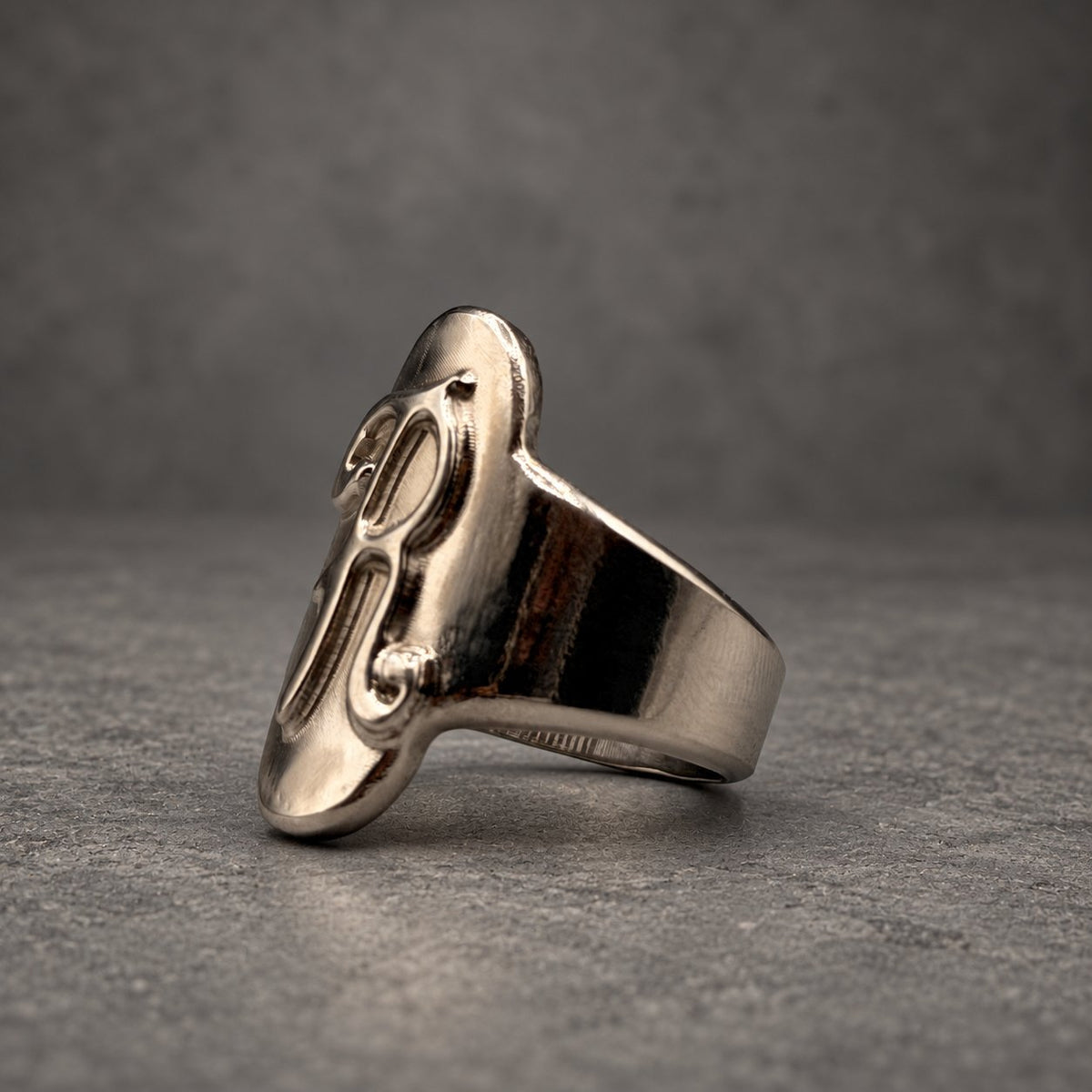 Titanium Initial Signet Ring — Raised Letter, High Polish, view 2