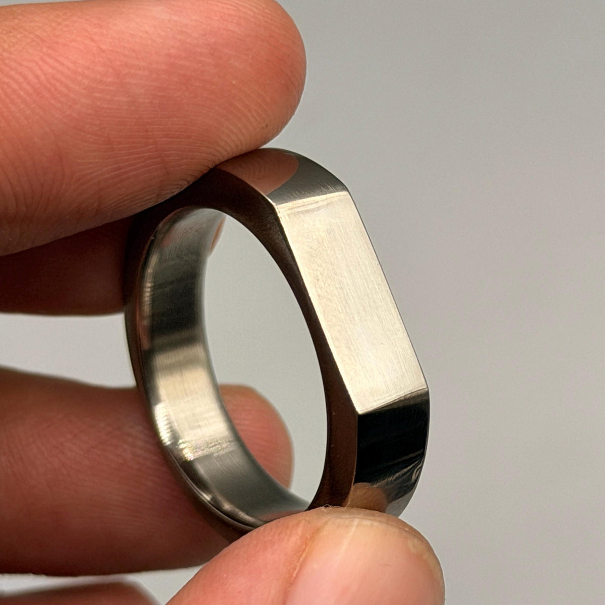 Polished Titanium Signet Ring — Minimalist Flat-Top Band, view 2
