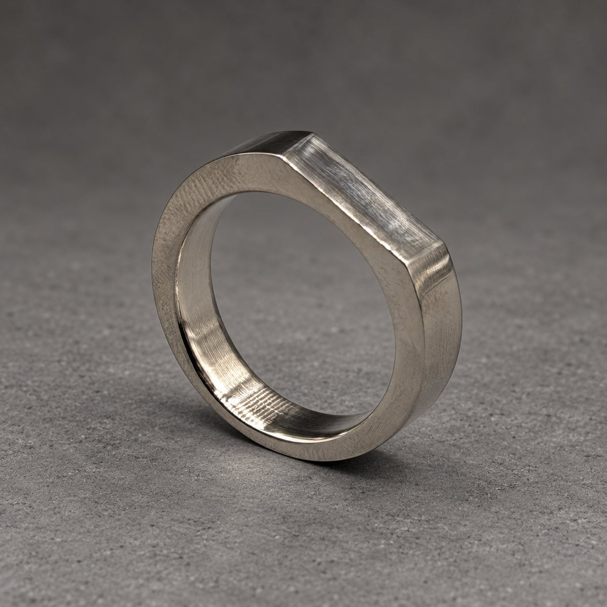 Polished Titanium Signet Ring — Minimalist Flat-Top Band, view 4