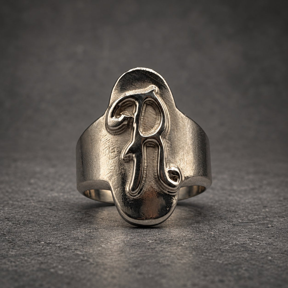 Titanium Initial Signet Ring — Raised Letter, High Polish, view 4
