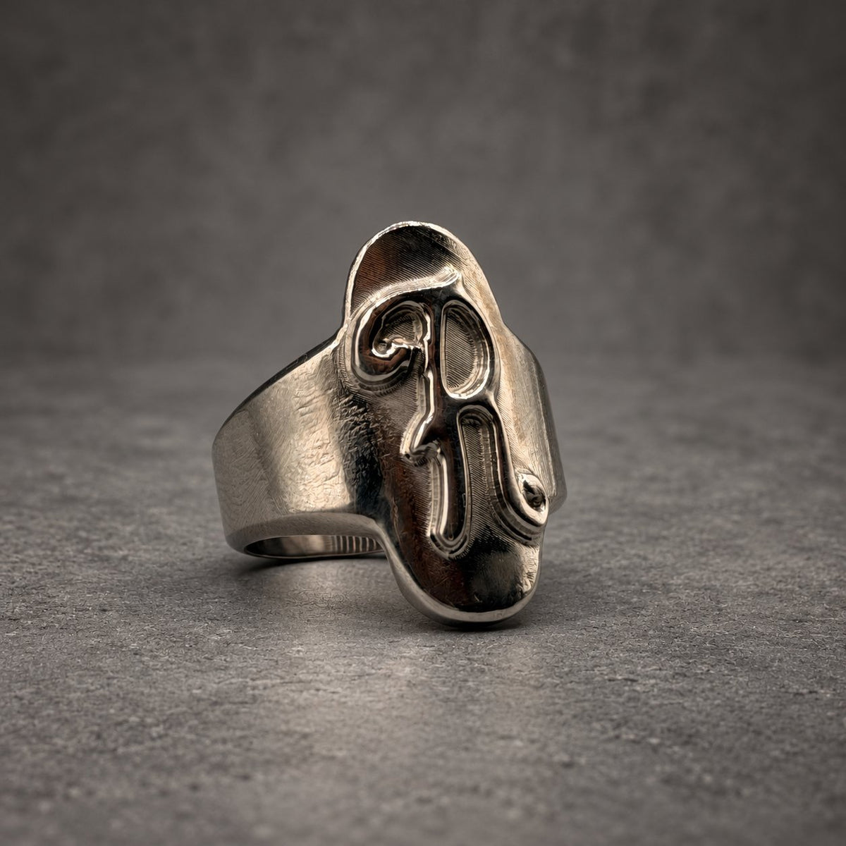 Titanium Initial Signet Ring — Raised Letter, High Polish