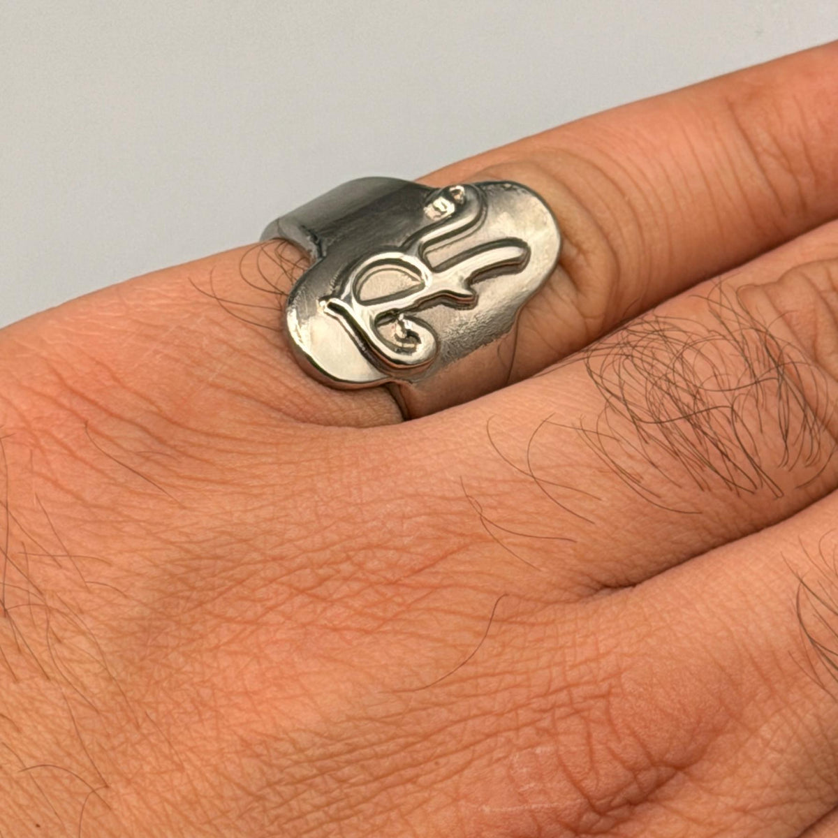 Titanium Initial Signet Ring — Raised Letter, High Polish, view 5