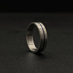 Brushed Titanium Wedding Band — Thin Blue Anodized Center Line, view 2