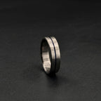 Brushed Titanium Wedding Band — Thin Blue Anodized Center Line, view 4