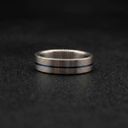 Brushed Titanium Wedding Band — Thin Blue Anodized Center Line, view 3