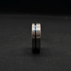 Brushed Titanium Wedding Band — Blue Anodized Groove Line, view 4