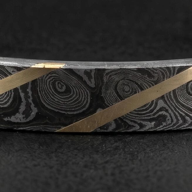 Damascus Steel Cuff Bracelet with Brass Stripes — Diagonal Inlay, view 3