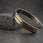 Damascus Steel Cuff Bracelet with Double Copper Lines — Viking Cuff, view 4