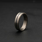 Brushed Titanium Wedding Band — Thin Blue Anodized Center Line, view 5