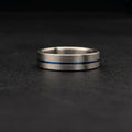 Brushed Titanium Wedding Band — Thin Blue Anodized Center Line