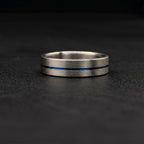 Brushed Titanium Wedding Band — Thin Blue Anodized Center Line