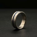 Brushed Titanium Wedding Band — Blue Anodized Groove Line