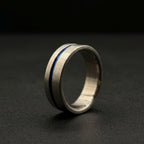 Brushed Titanium Wedding Band — Blue Anodized Groove Line